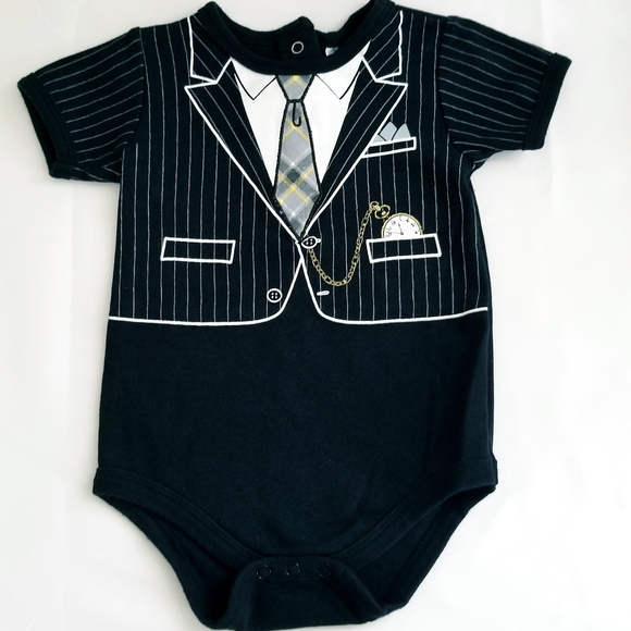 3/$25 Baby Essentials Boy's Suit/Neck Tie Print Onesie Bodysuit Size 9 Months - Picture 4 of 9